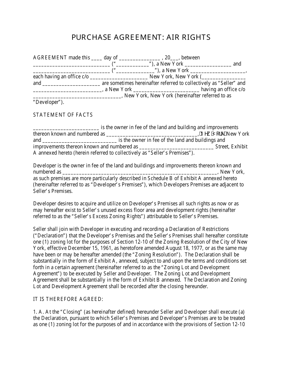 Purchase Agreement Template - Air Rights - New York, Page 1