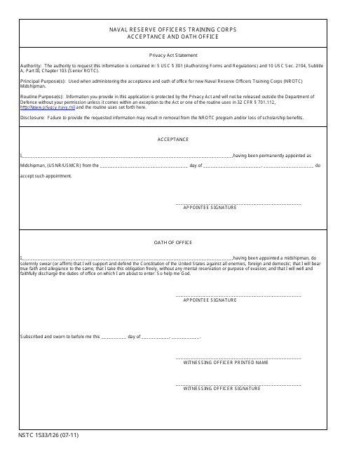 Form NSTC1533/126  Printable Pdf