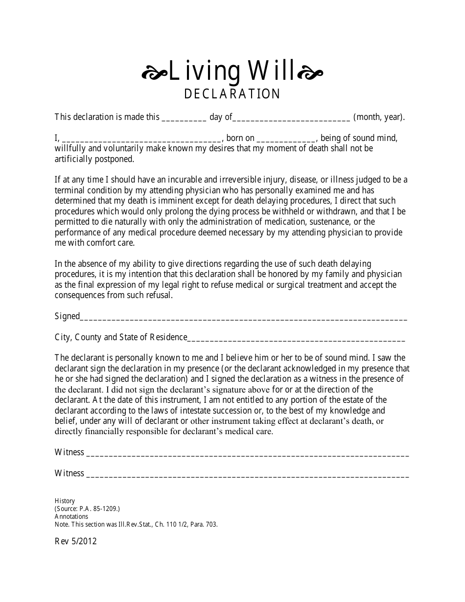 Living Will Declaration - Illinois, Page 1