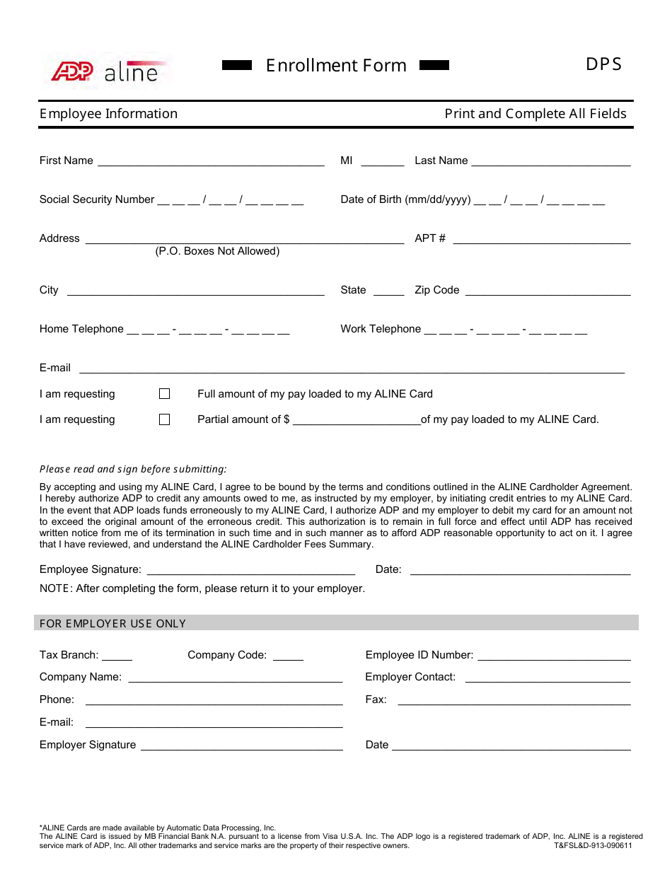 Aline Enrollment Form - Automatic Data Processing (English / Spanish), Page 1