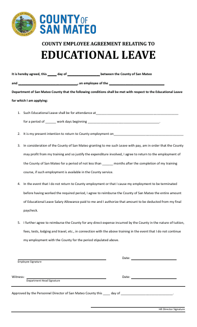 County Employee Agreement Relating to Educational Leave - County of San Mateo, California Download Pdf