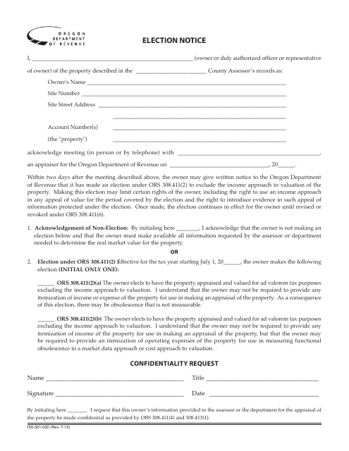 Form 150-301-020 Election Notice - Oregon