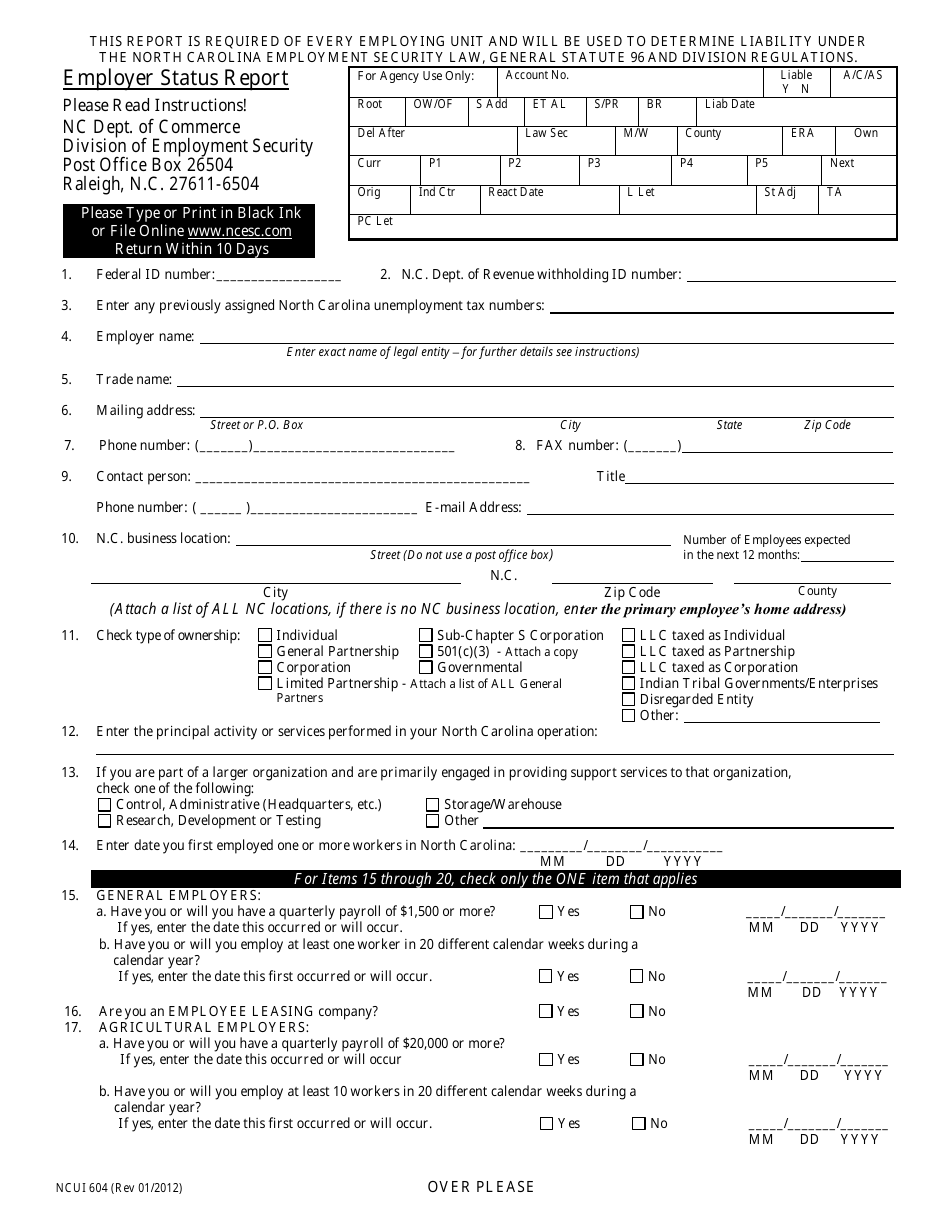 Form 604 - Fill Out, Sign Online and Download Fillable PDF, North ...