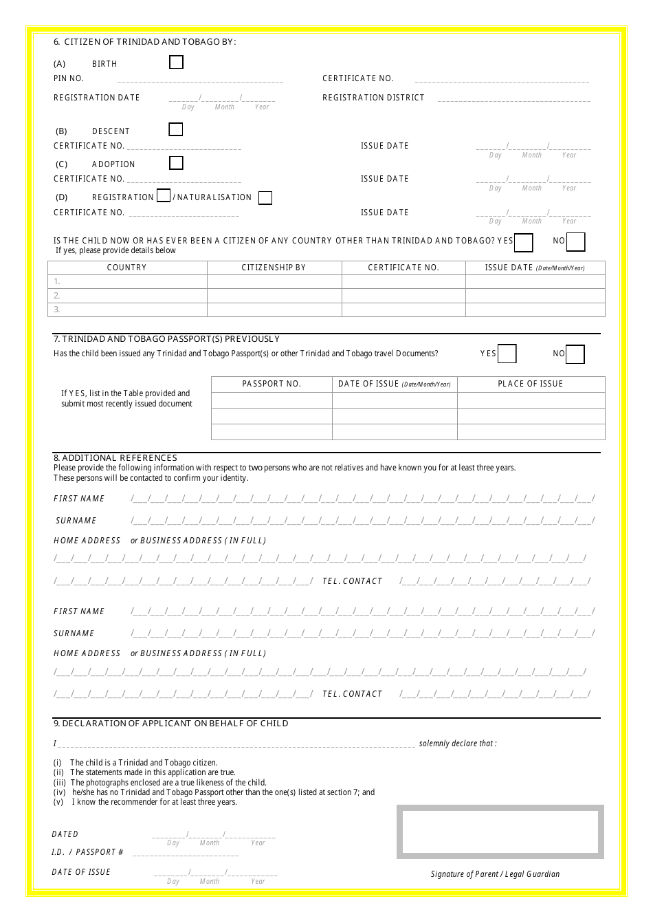 Trinidad and Tobago Application Form for Trinidad and Tobago Passport ...