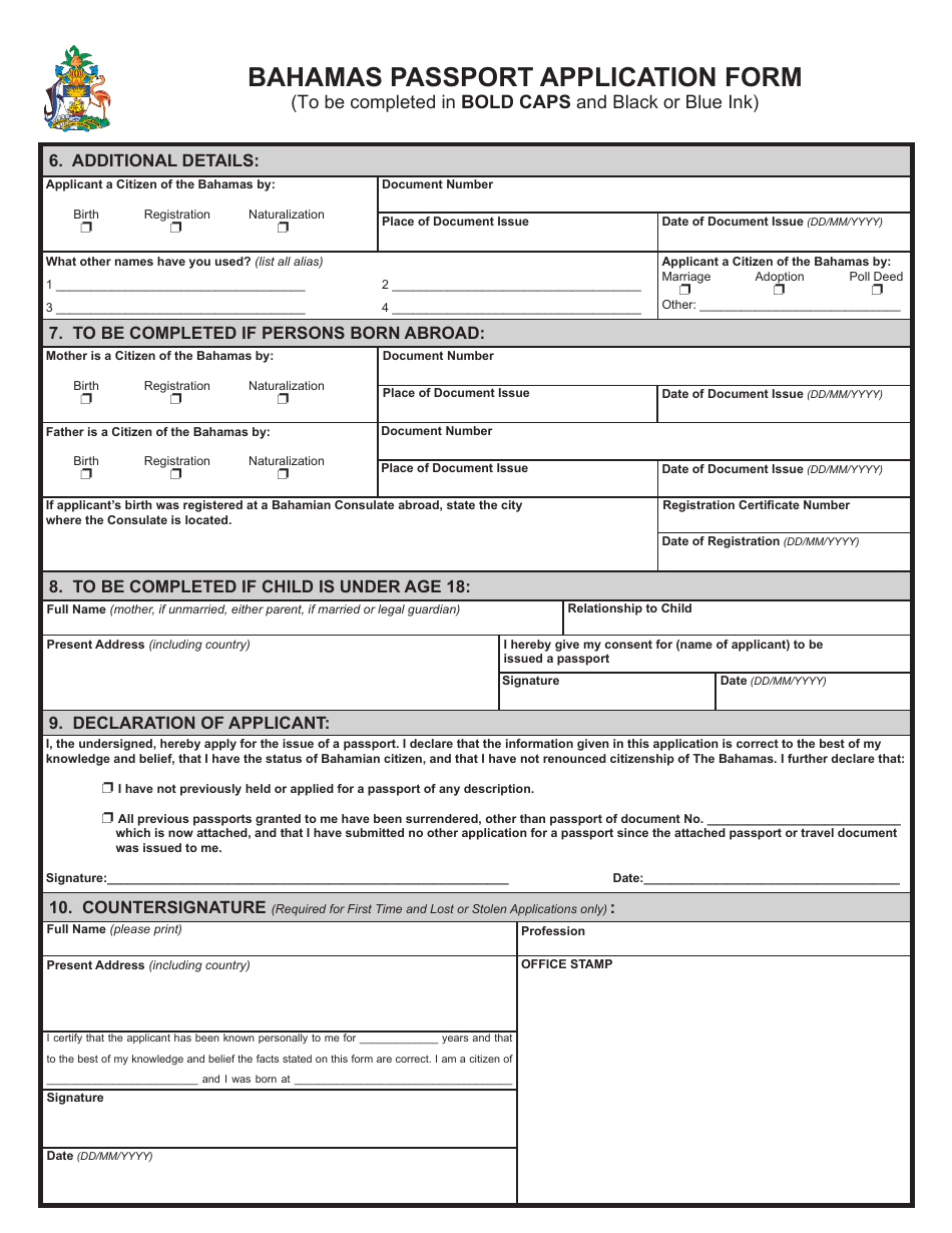 Bahamas Bahamas Passport Application Form - Fill Out, Sign Online and ...