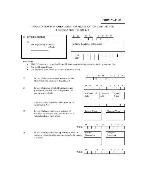 Form VAT-108 Printable Pdf