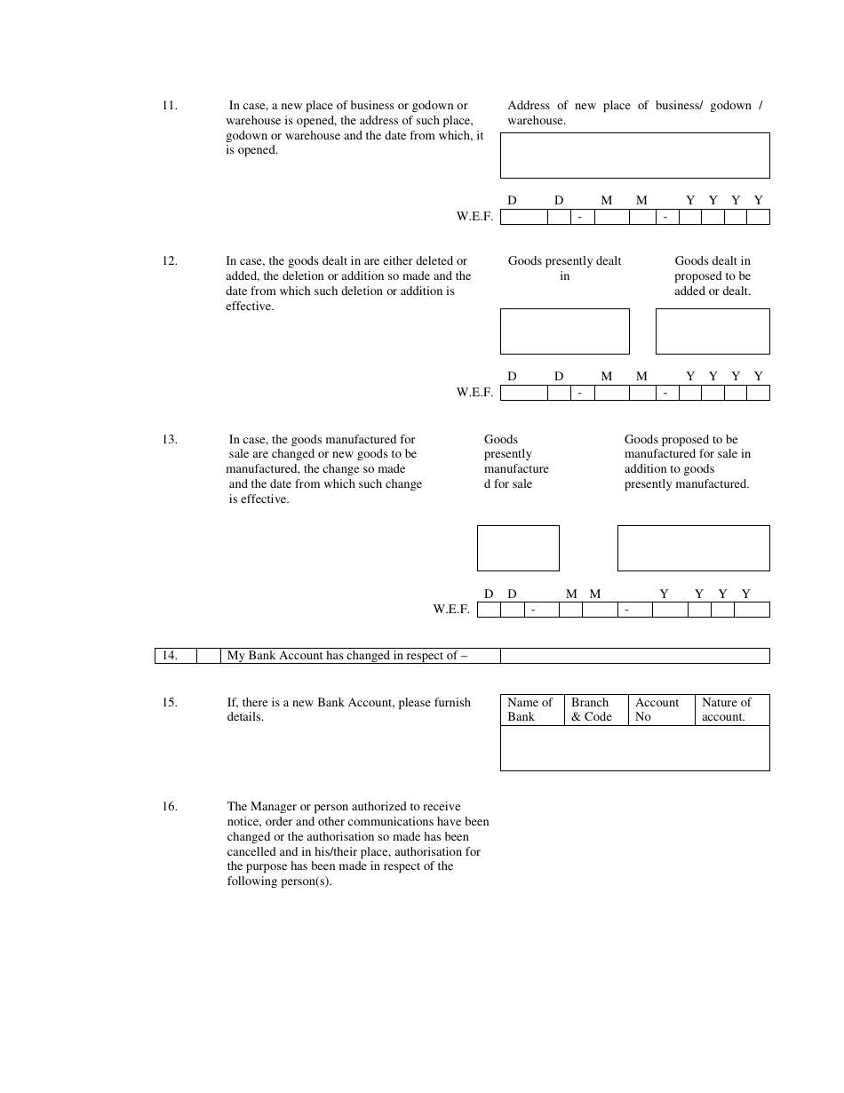 Form VAT-108 Application for Amendment of Registration Certificate - India, Page 3
