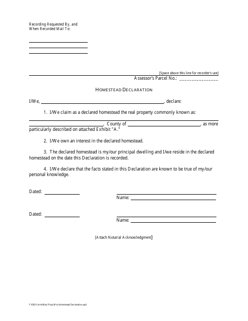 Homestead Declaration Form Download Pdf