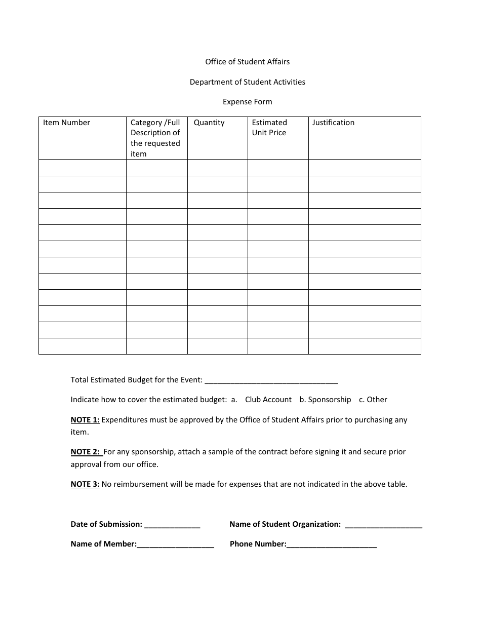 Expense Form, Page 1