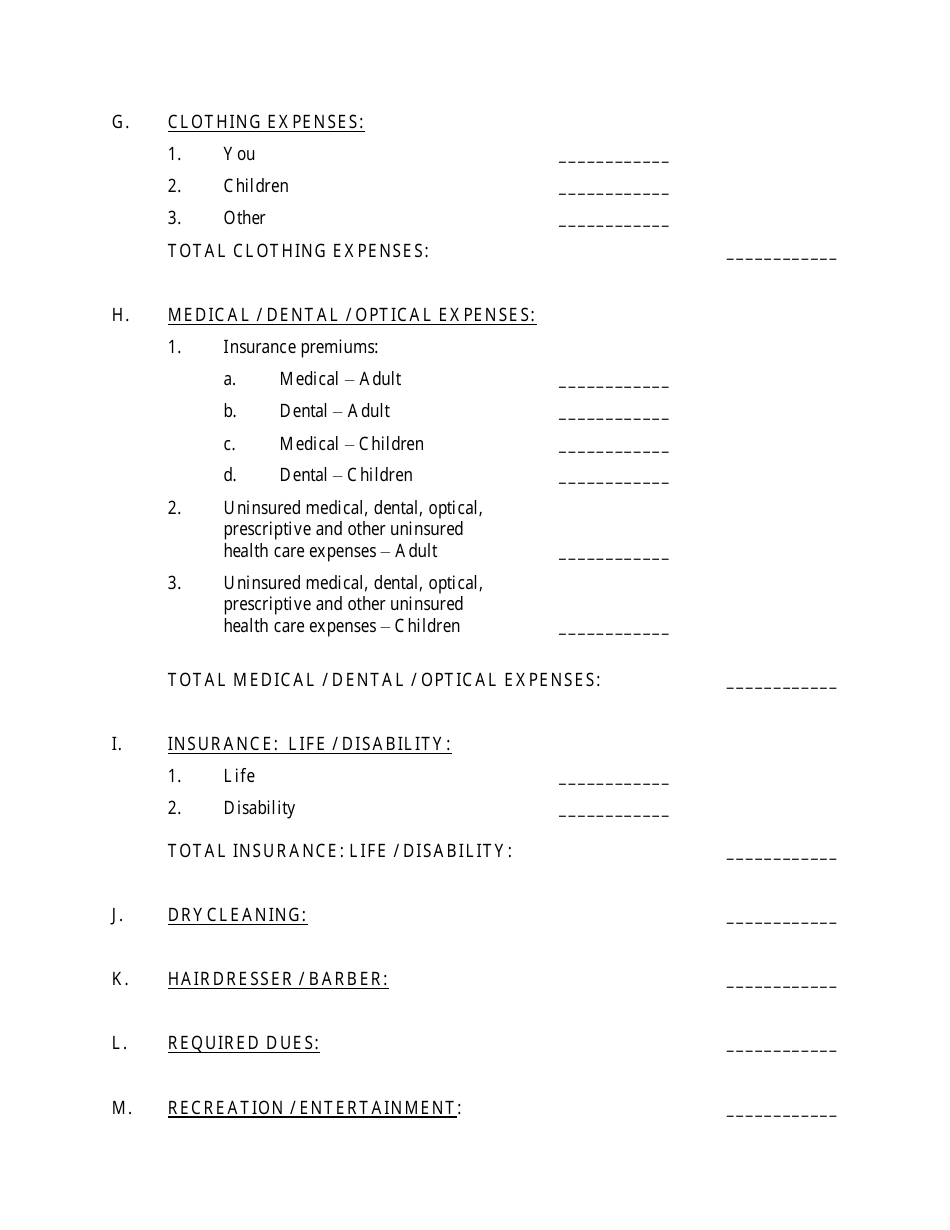 Monthly Expense Form, Page 3