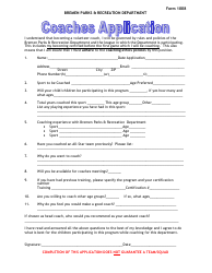 Document preview: Form 1008 Coaches Application - City of Bremen, Georgia (United States)