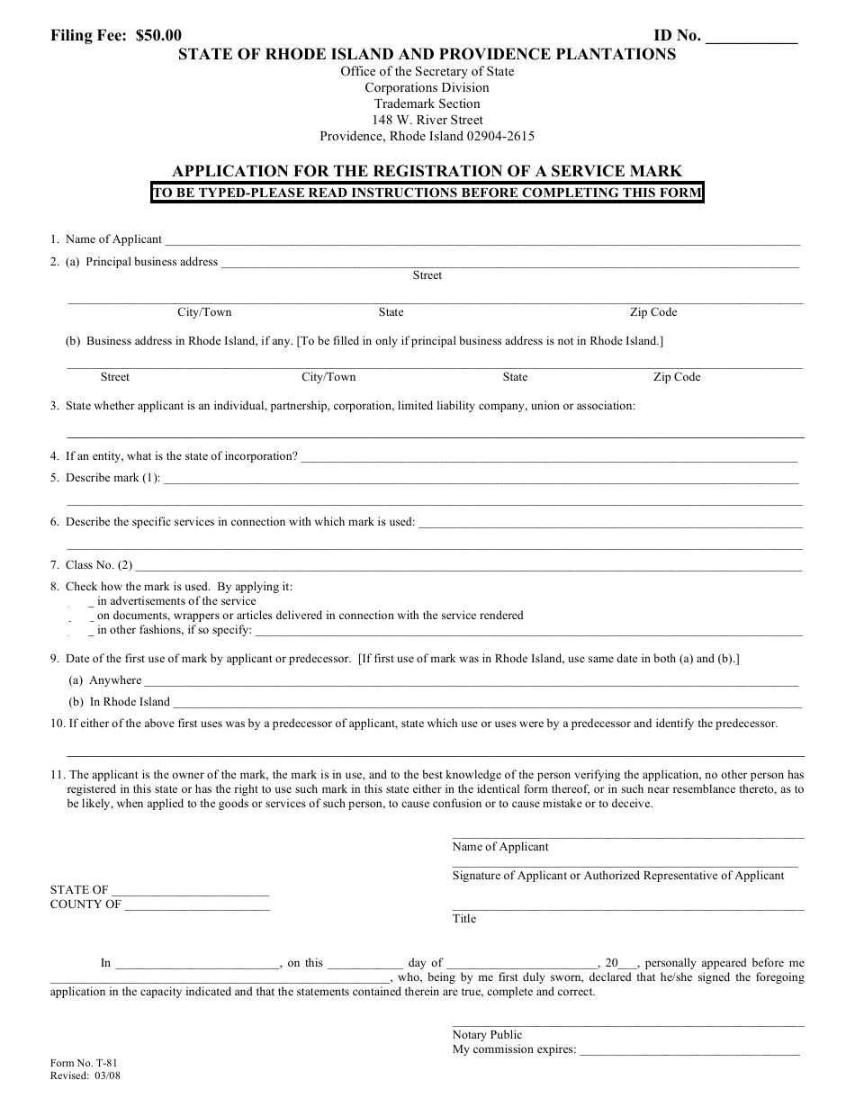 Form T-81 - Fill Out, Sign Online and Download Fillable PDF, Rhode ...