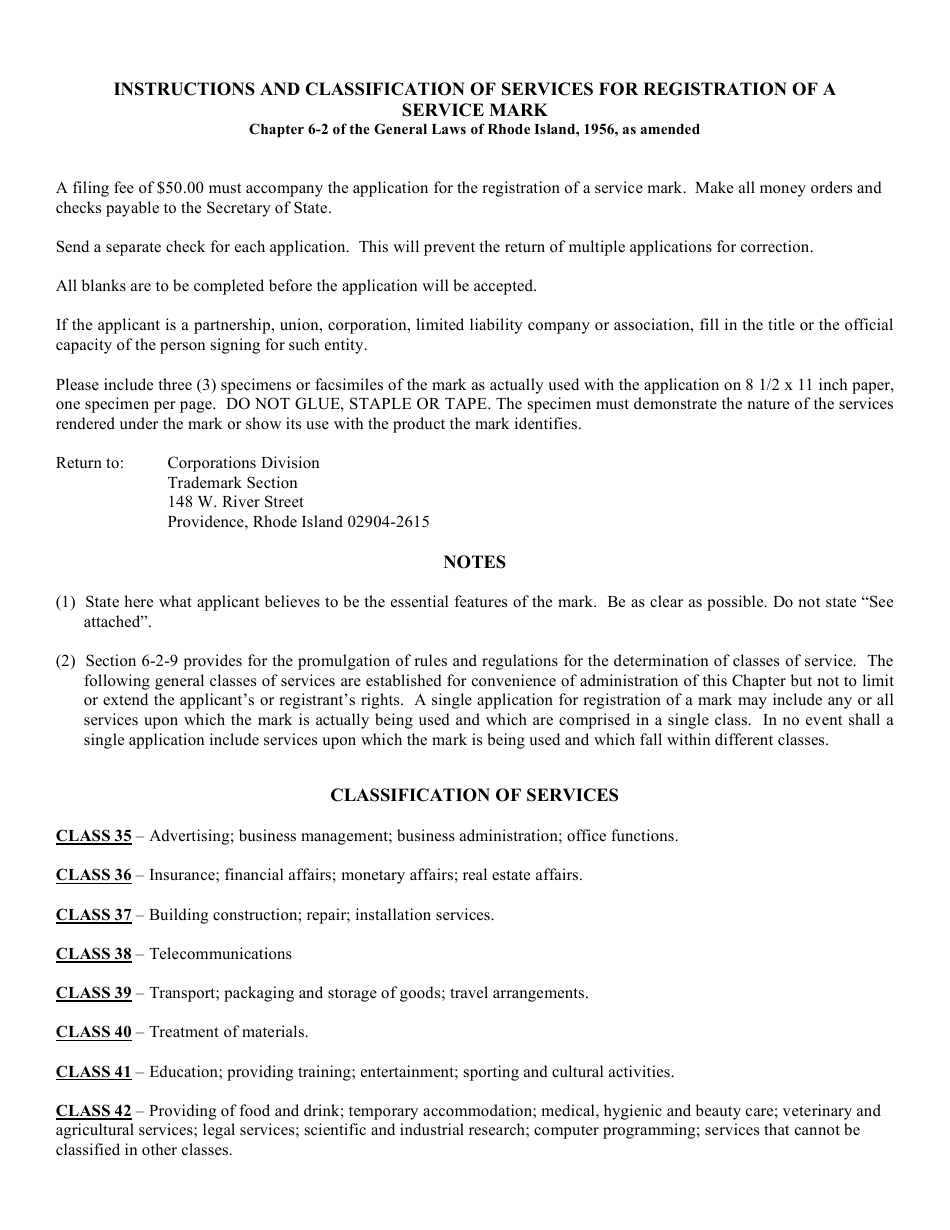 Form T-81 Application for the Registration of a Service Mark - Rhode Island, Page 2