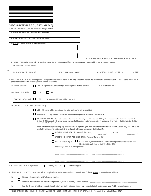 Form UCC11-ME Information Request - Maine