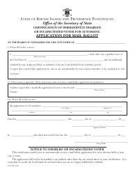 Form E-90-ND Certification of Permanently Disabled or Incapacitated Voter for Automatic Application for Mail Ballot - Rhode Island