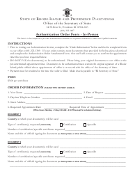 Document preview: Authentication Order Form - in-Person - Rhode Island