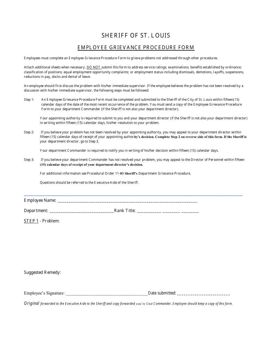 Employee Grievance Procedure Form - City of St. Louis, Missouri, Page 1