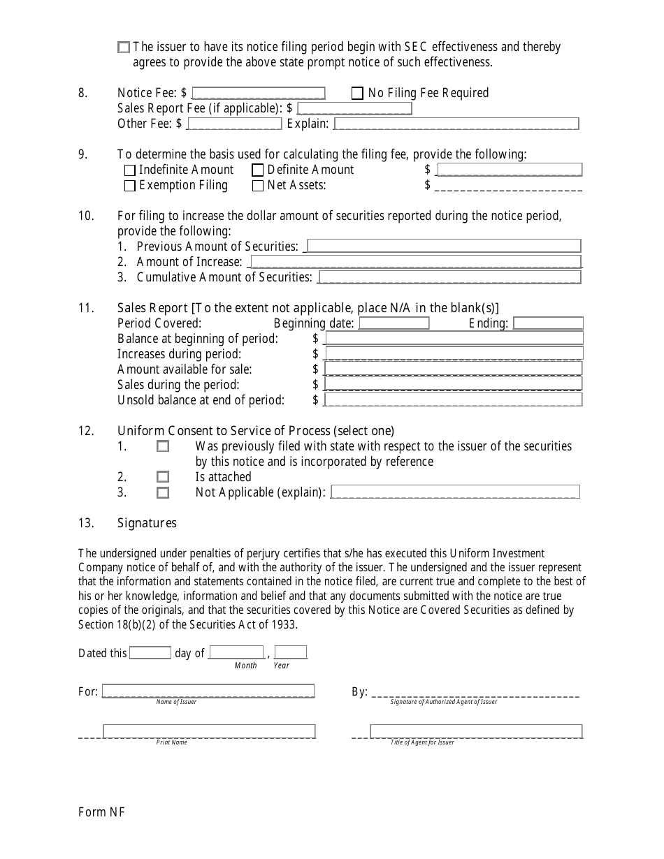 Form NF Uniform Investment Company Notice Filing - Washington, Page 2