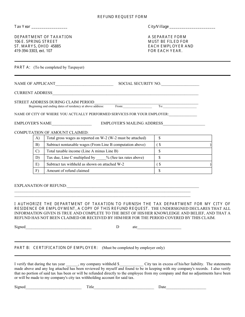 City of St. Marys, Ohio Refund Request Form - Fill Out, Sign Online and ...