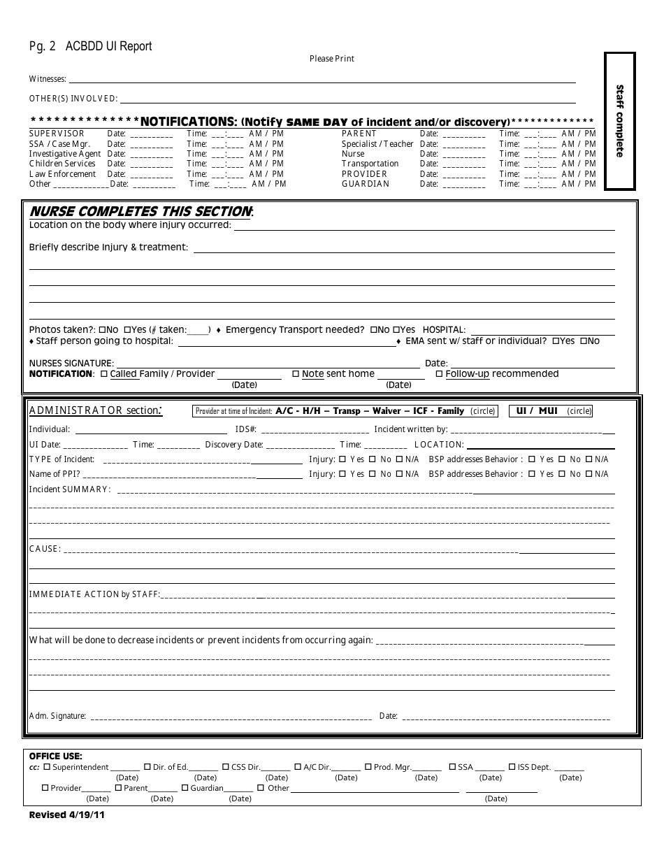 Unusual Incident Report Template - Athens County Board of Developmental Disabilities - Athens County, Ohio, Page 1
