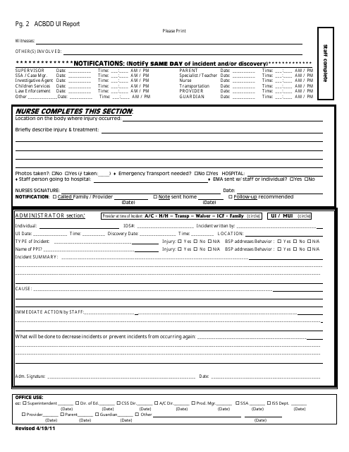 Unusual Incident Report Template - Athens County Board of Developmental Disabilities - Athens County, Ohio Download Pdf