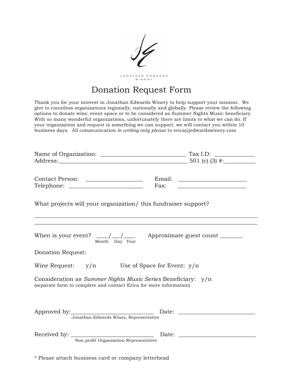 Donation Request Form - Jonathan Edwards Winery, Page 1