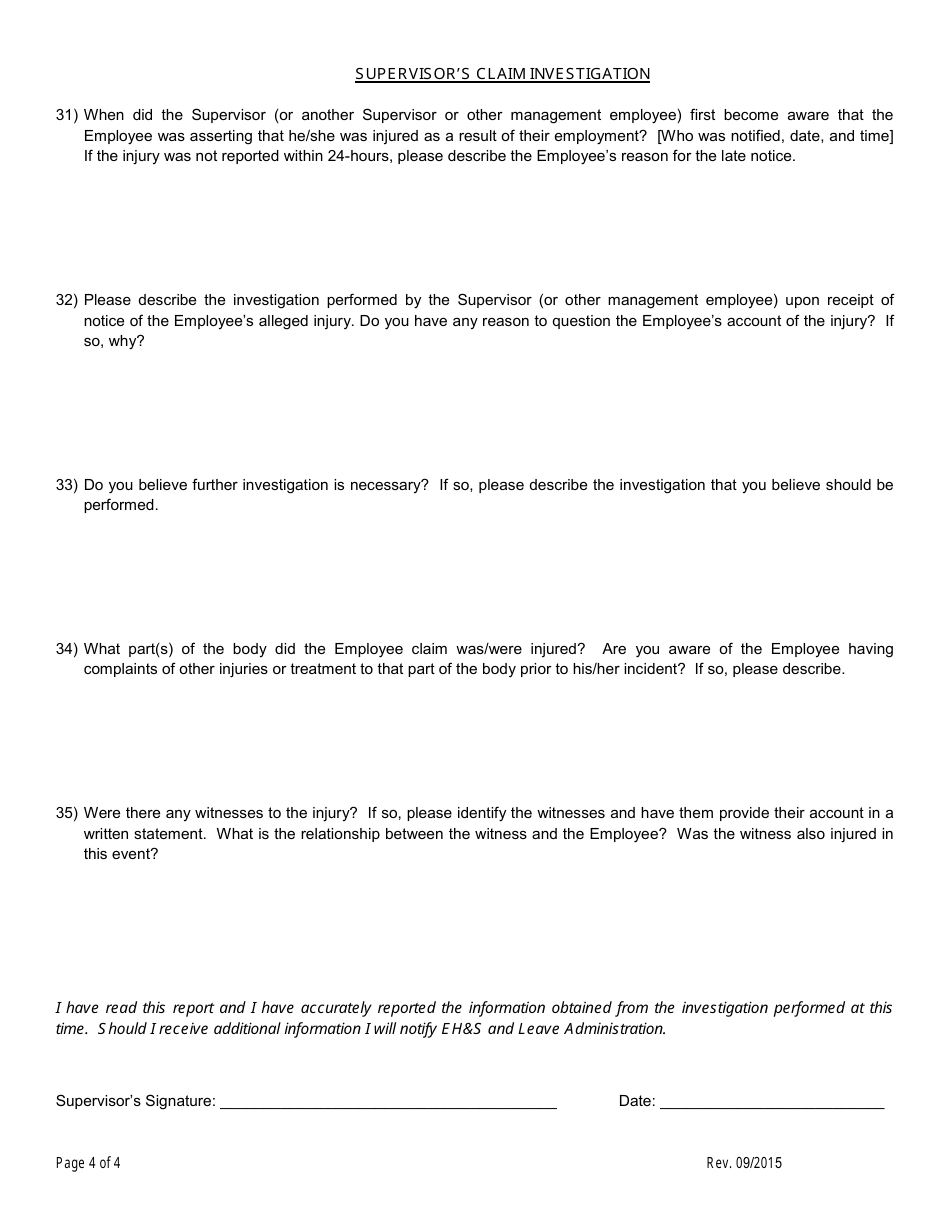 Supervisors First Report of Injury - Nc State University - North Carolina, Page 4