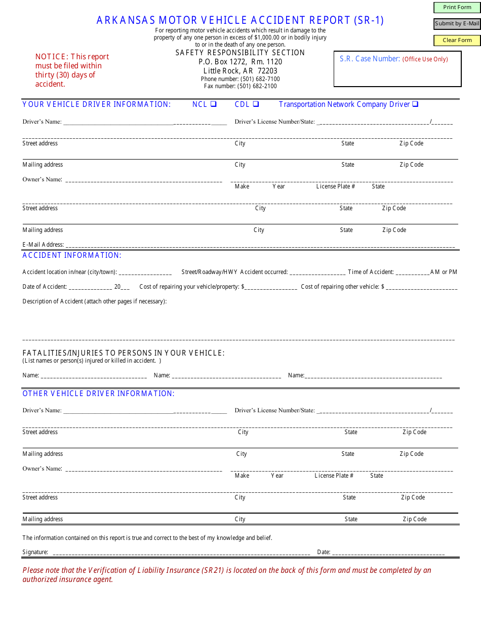 Form SR1 Fill Out, Sign Online and Download Fillable PDF, Arkansas