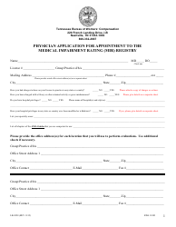 Document preview: Form LB-0928 Physician Application for Appointment to the Medical Impairment Rating (Mir) Registry - Tennessee