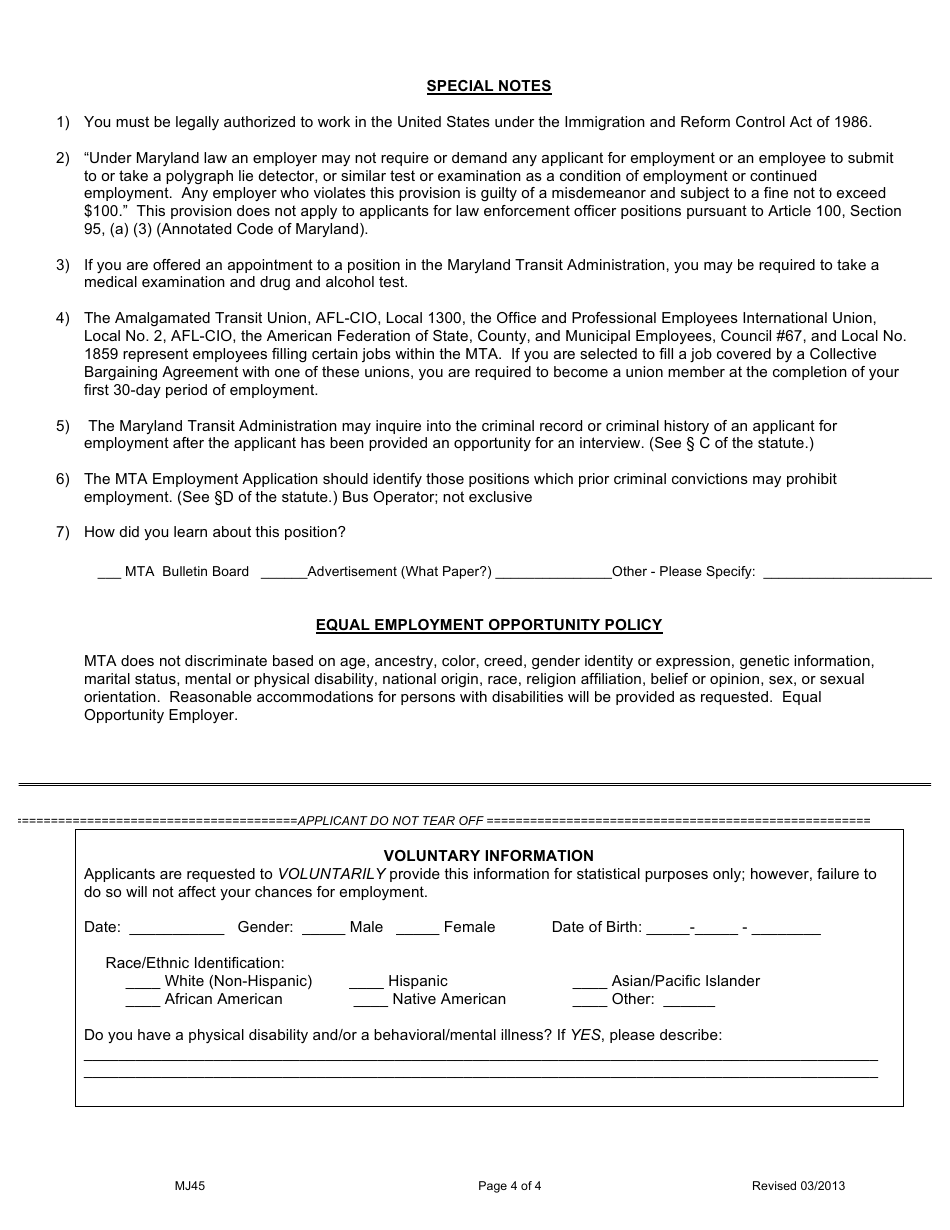 Form MJ45 - Fill Out, Sign Online and Download Printable PDF, Maryland ...