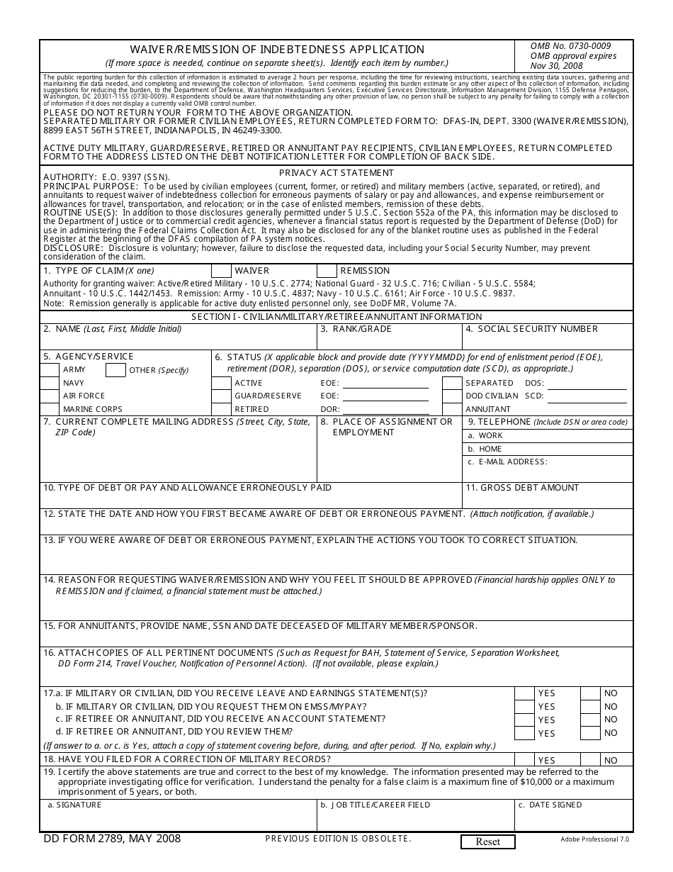 DD Form 2789 - Fill Out, Sign Online and Download Fillable PDF ...