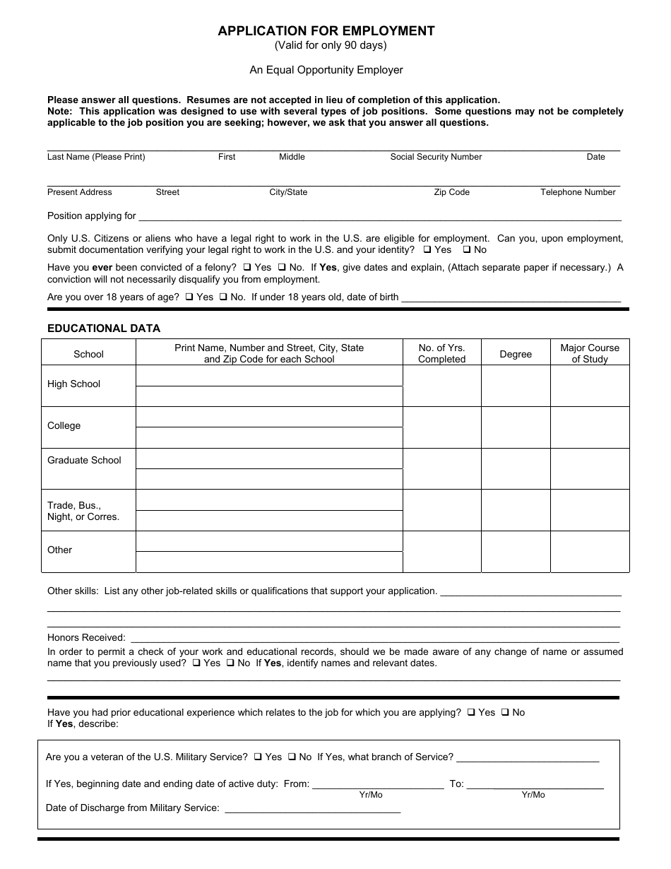 application for employment download printable pdf templateroller