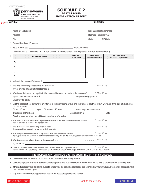 Form REV-1506 Schedule C-2 Partnership Information Report - Pennsylvania