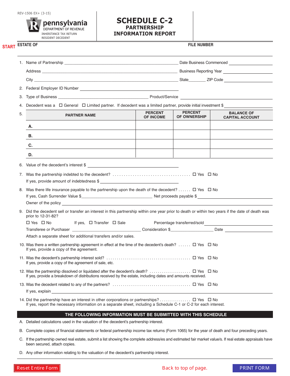 Form REV-1506 Schedule C-2 Partnership Information Report - Pennsylvania, Page 1