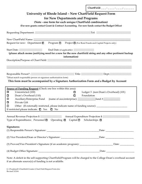 New Chartfield Request Form for New Departments and Programs - University of Rhode Island Download Pdf