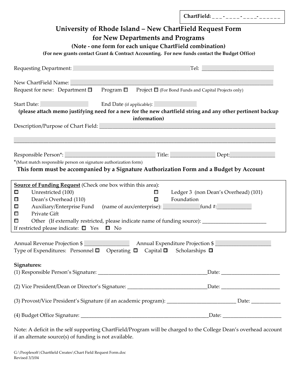 New Chartfield Request Form for New Departments and Programs - University of Rhode Island, Page 1