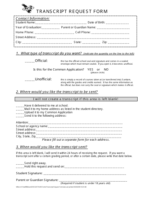 Transcript Request Form - Scs