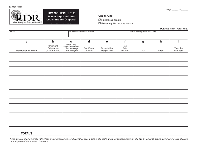 Form R-5215 Schedule E  Printable Pdf