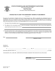 Form 23-34.1-14 &quot;Designation of Agent for Nonresident Owners of Amusements&quot; - Rhode Island