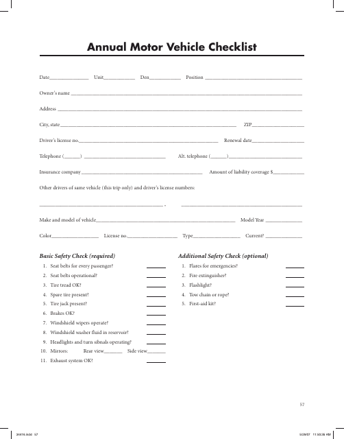 Annual Motor Vehicle Checklist - Boy Scouts of America