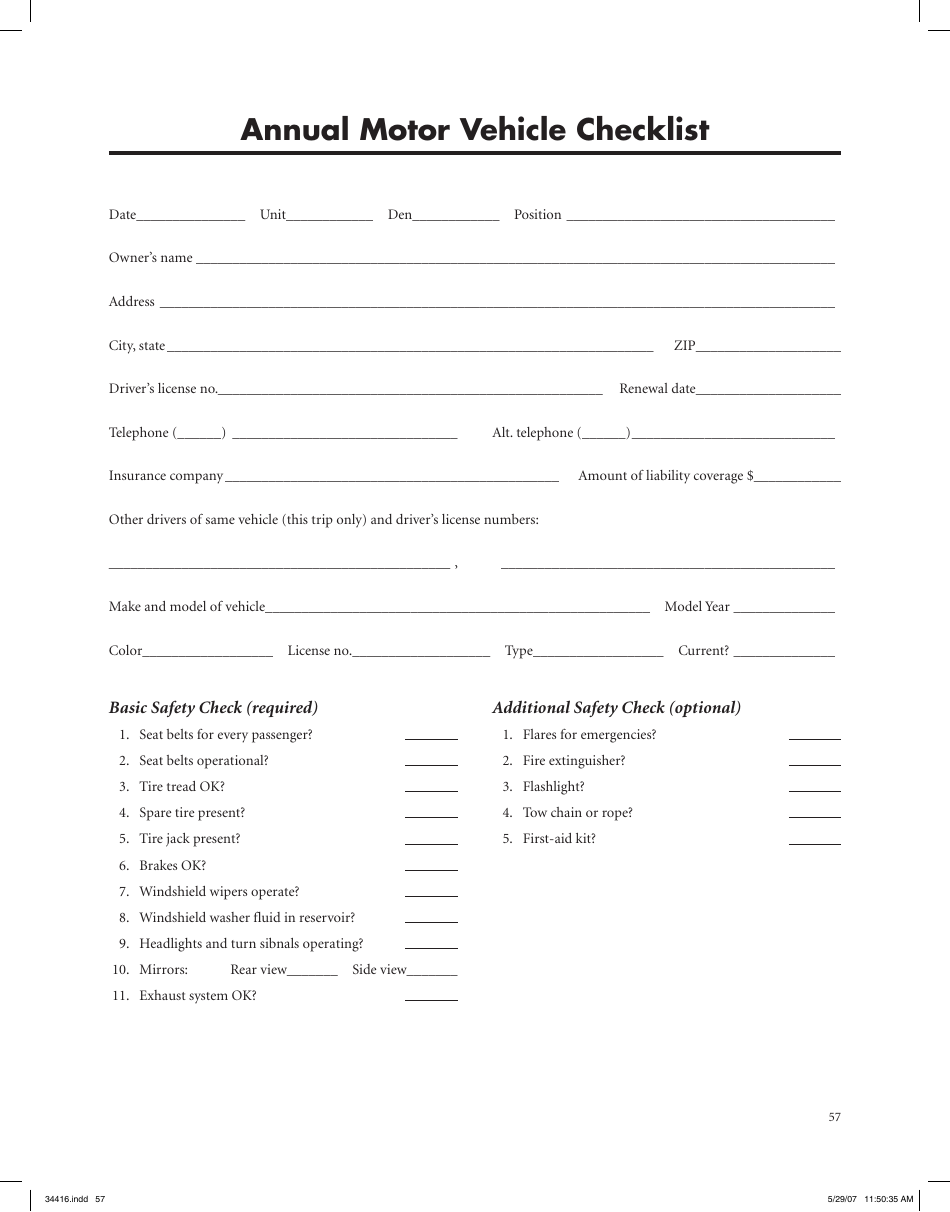 Annual Motor Vehicle Checklist - Boy Scouts of America, Page 1