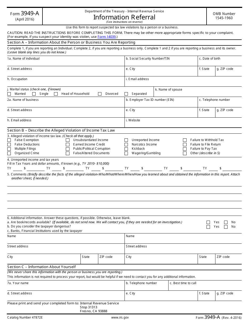 IRS Form 3949-A - Fill Out, Sign Online and Download Fillable PDF ...