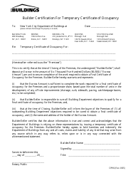 Document preview: Form OP96 Builder Certification for Temporary Certificate of Occupancy - New York City