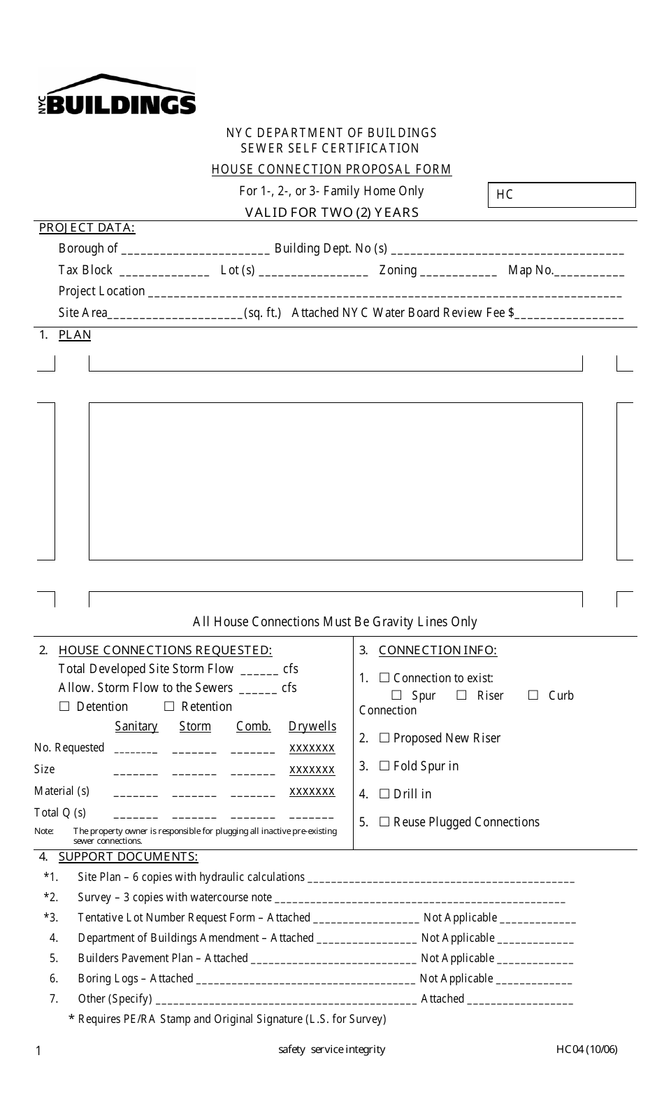 Form HC04 House Connection Proposal Form - New York City, Page 1