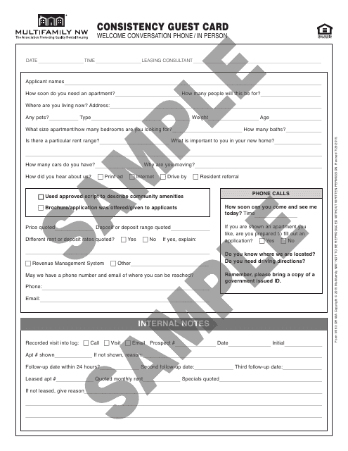 Form M163 OR-WA Consistency Guest Card - Multifamily Nw - Sample