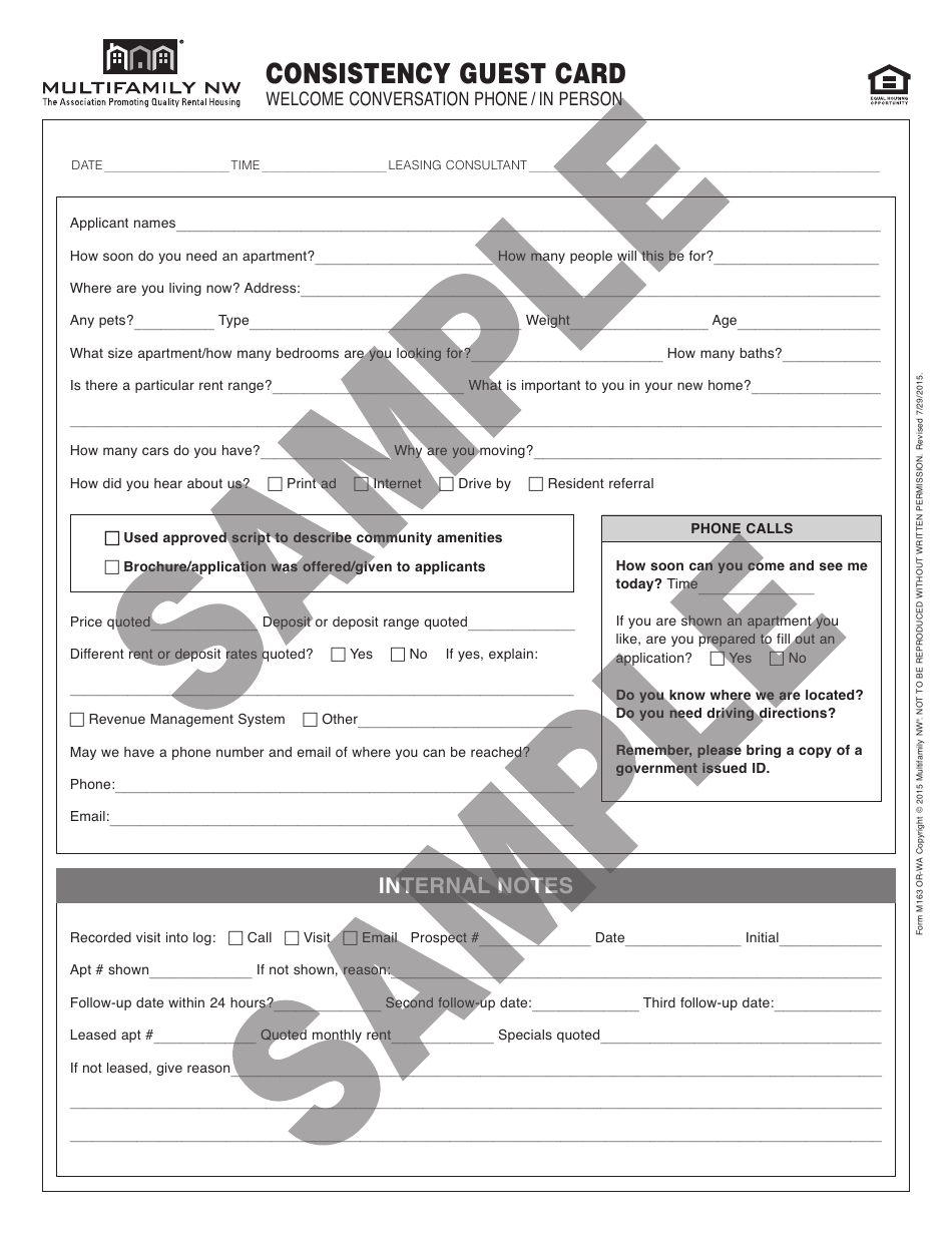 Form M163 OR-WA Consistency Guest Card - Multifamily Nw - Sample, Page 1