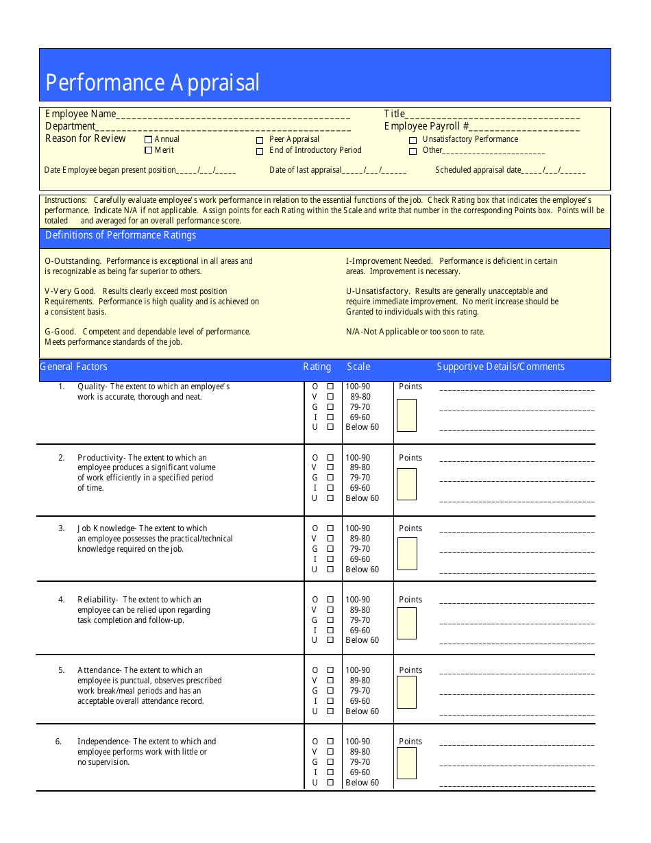 Performance Appraisal Form Download Printable PDF | Templateroller
