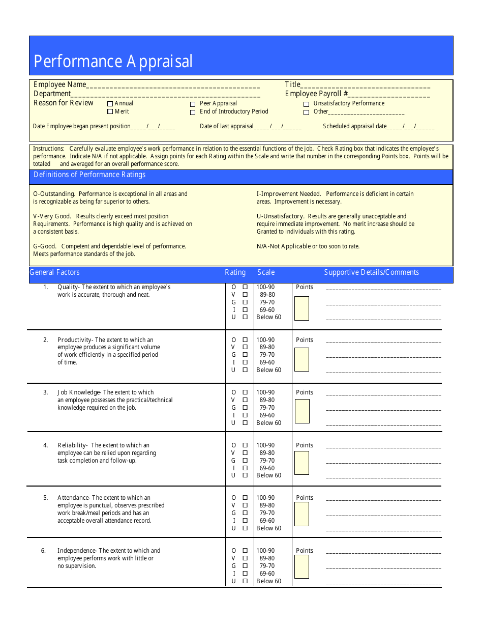 Performance Appraisal Form Fill Out, Sign Online and Download PDF