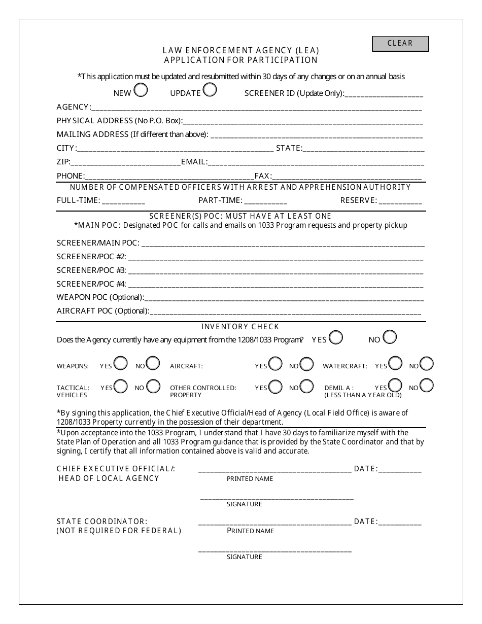 Mississippi Law Enforcement Agency (Lea) Application for Participation ...