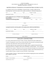 Document preview: Form HSMV83033 Notification of Transfer of Registration License Plate - Florida
